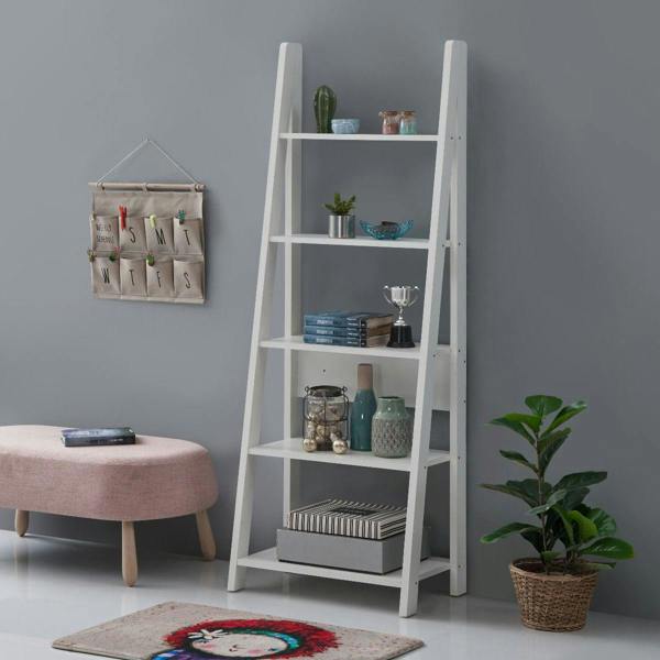 Timber Art Design Riva Retro 5 Tier Ladder Bookcase Display Shelf Unit
