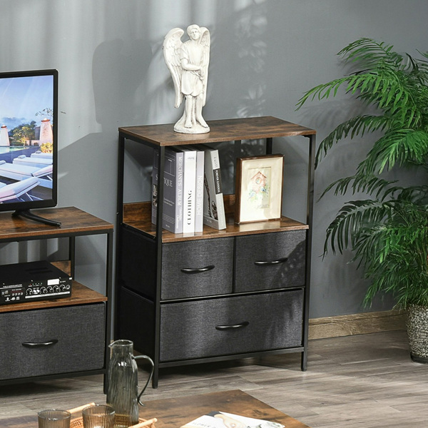 HOMCOM 3 Drawer Storage Chest Unit with Shelves - Black