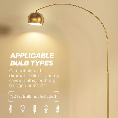 Wyld Haus Ketota Gold Metal And Black Marble Arc Bell Floor Lamp With Adjustable Shade