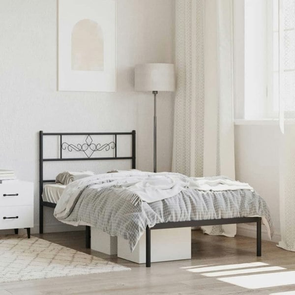 Berkfield Metal Bed Frame with Headboard Black 100x190 cm