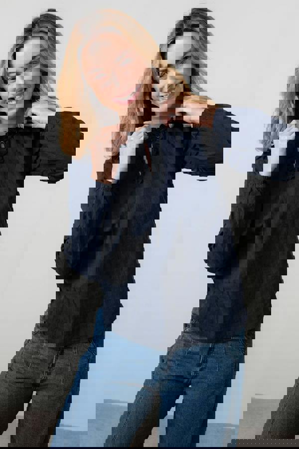 Lily & Me Emily Organic Cotton Check Keyhole Blouse Navy