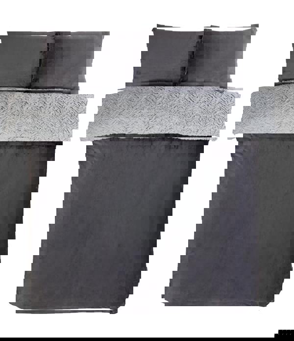 Smart Living Textured Two Tone Faux Fur Duvet Cover With Pillowcases - Grey