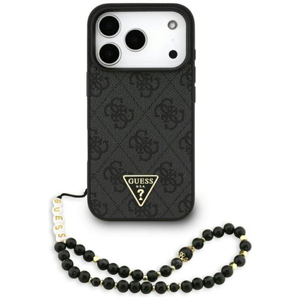 Guess 4G Triangle Logo With Pearl Strap MagSafe Case for iPhone 17 Pro 6.3" Black - GUHMP17LP4TSDPPSK