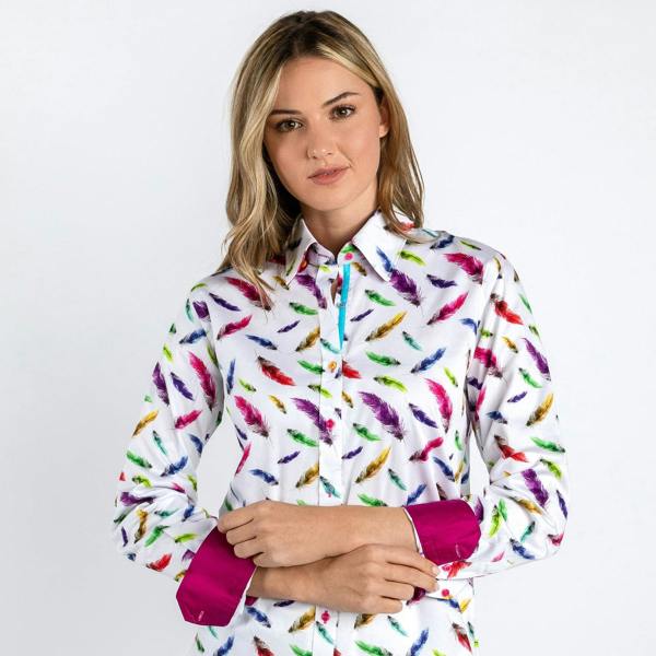 MULTICOLOUR FEATHERS WOMENS  PRINT SHIRT - Premium Men's Patterned Shirt by Claudio Lugli | Bold Design, Tailored Fit, Best Printed Shirts