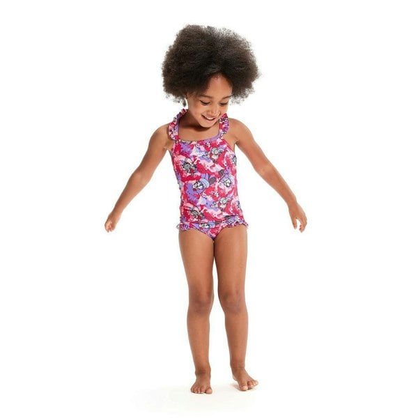 Speedo Baby Girls Learn To Swim Printed Thin Strap Frill One Piece Swimsuit - Pink/Purple