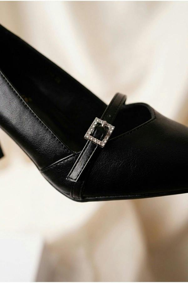 Theia Pointed Toe Embellished Strap Shoes - Black