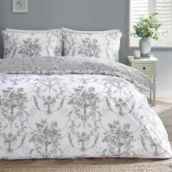 Catherine Lansfield Antoinette Damask Reversible Duvet Cover Set Grey