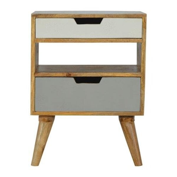 Wyld Haus Pranburi Grey and White Mango Wood Bedside Table 2 Drawers and Open Shelf