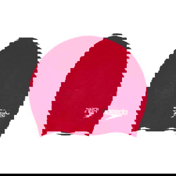 Red Speedo junior plain moulded silicone cap with white logo