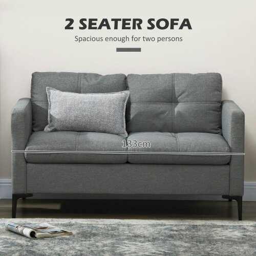 Wyld Haus Malala Minimalist Grey Upholstered 2 Seater Sofa With Steel Legs