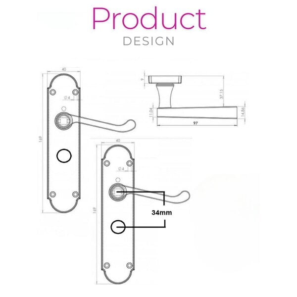 Matt Black Door Handles Set (Privacy Lock) 1 Sets. Victortian Style Door Handles
