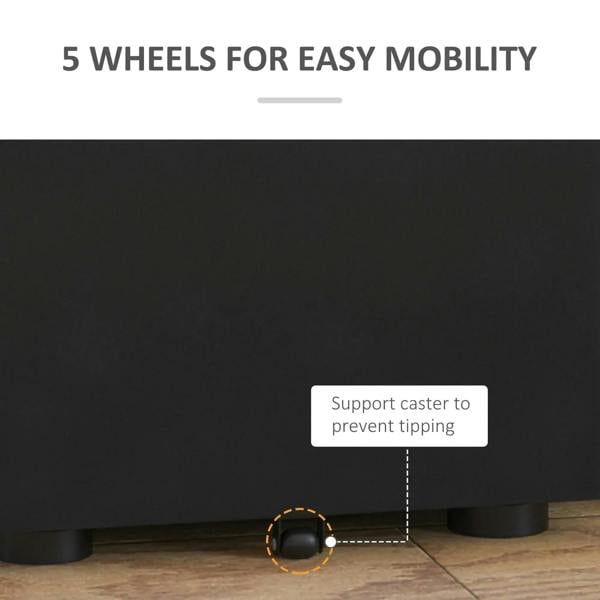 Black rolling filing cabinet on five wheels with anti-tipping support caster