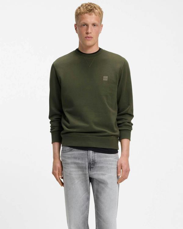 BOSS Orange Westart Mens Crew Neck Sweatshirt With Logo Patch - Bright Green 325