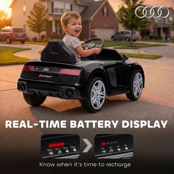 Licensed Audi R8 Spyder 12V Electric Car for Kids with Remote Control, Dual Motors, Rear Suspension, Soft Start, Black