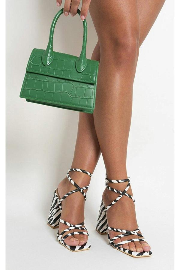 Michaela Strappy Ankle Block Heeled Sandals - Zebra