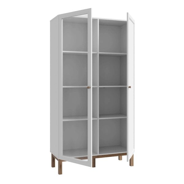 Wyld Haus Maribel Light Grey and Natural Oak Effect Display Cabinet 2 Doors