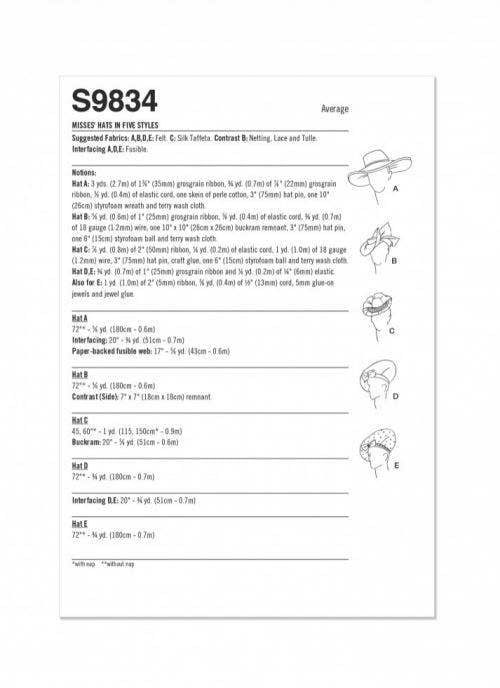 Simplicity Sewing Pattern 9834, Headwear, Vintage Style for Women, OS (One Size) - Intermediate