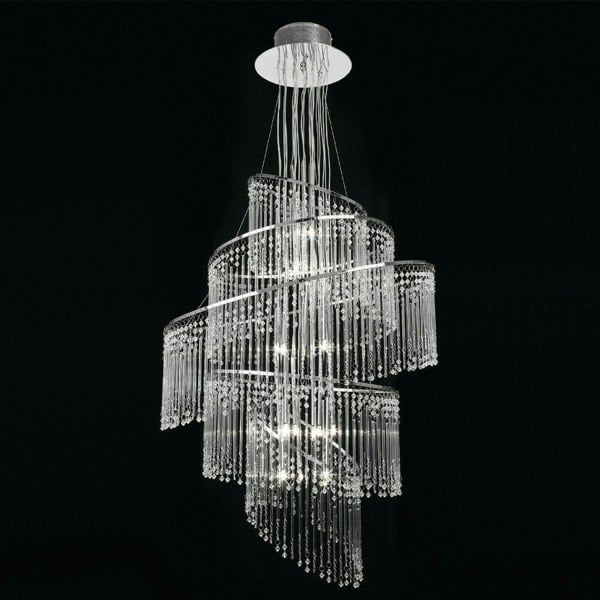 Ceiling Chandelier Pendant Light GLASS & CHROME 24x Bulb Feature Lamp Holder Loops