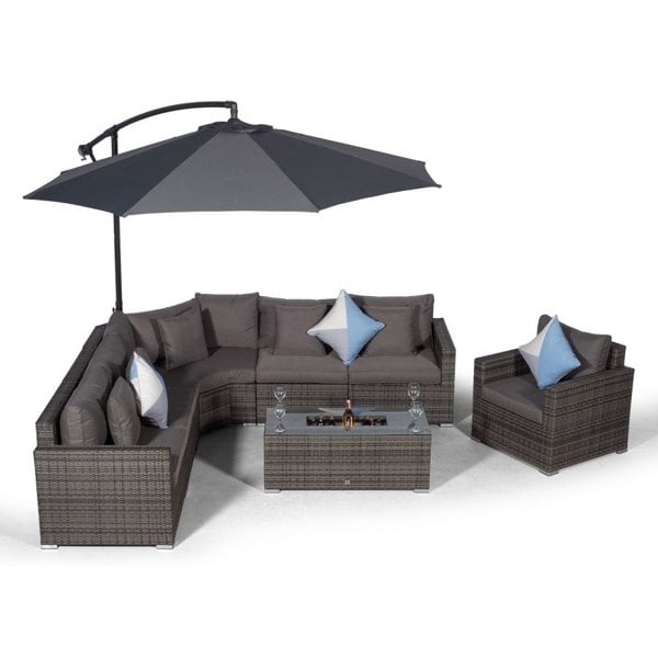 Giardino Santorini L Shape Modular 6 Seat Rattan Corner Sofa Set With Armchair & Drinks Cooler Coffee Table