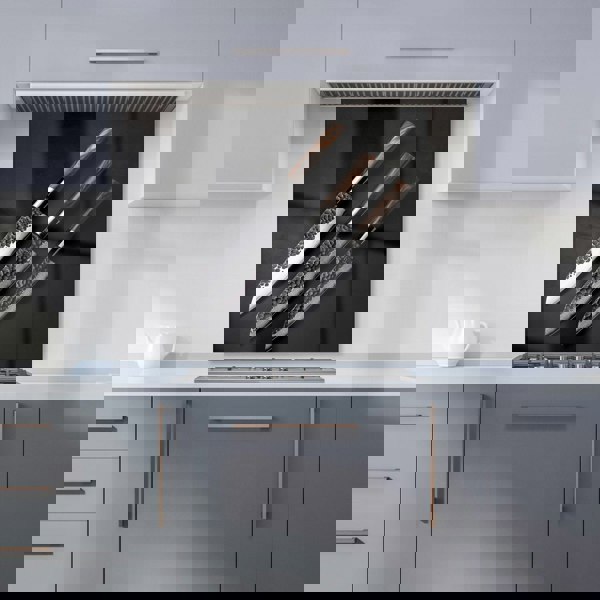 Warren Reed - Designer Elegant Trio of Chef's Blades Kitchen Splashback