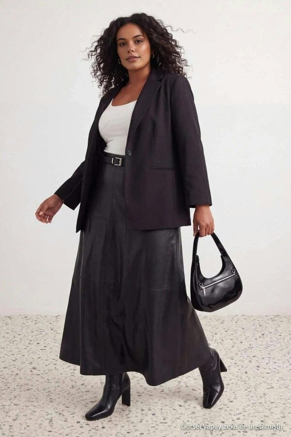 WOVCOR High Waist A-Line Faux Leather Maxi Skirt