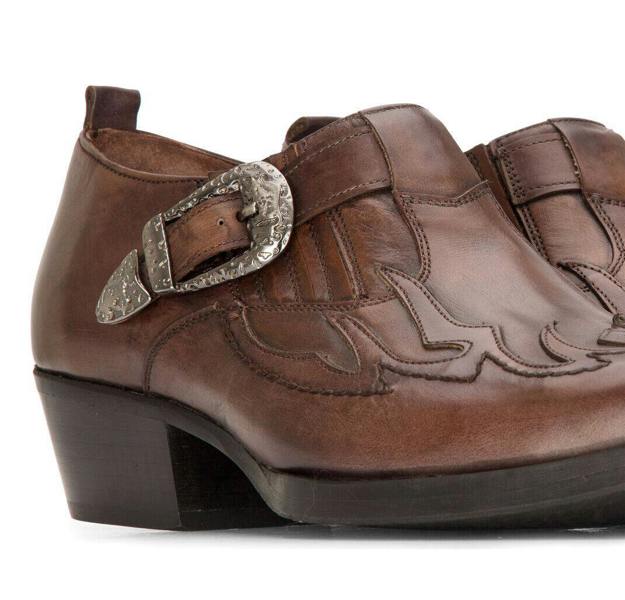 Infinity Leather Men's Leather Western Shoes Brown Cuban Cowboy Winklepickers Classic Buckle Shoe