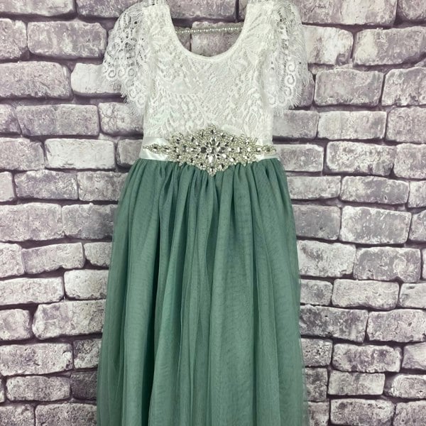 UK Flower Girl Boutique Bohemian Flutter Dress - Sage Green