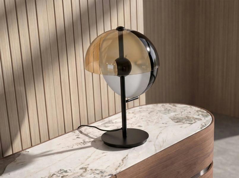 Angel Cerdá Table lamp in amber smoked glass and black and white steel with black steel base 8112