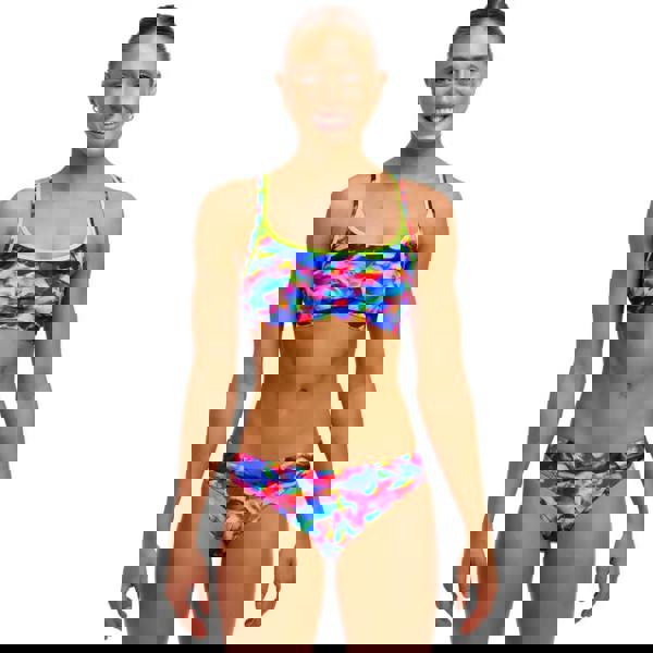 Funkita Wet Wave Racerback sports top in blue/multi with neon accents