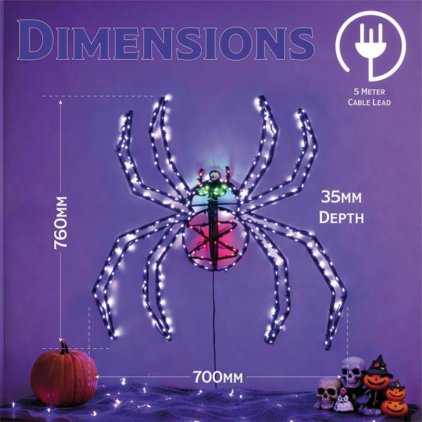 Fxlab Multicolour Micro LED Metal 2D Silhouette Spider Outdoor with Timer