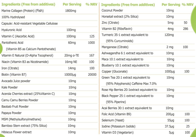 Dietapplements Marine Collagen, Hyaluronic Acid, Biotin, Vitamins, Minerals & Superfood - 35 Ingredients