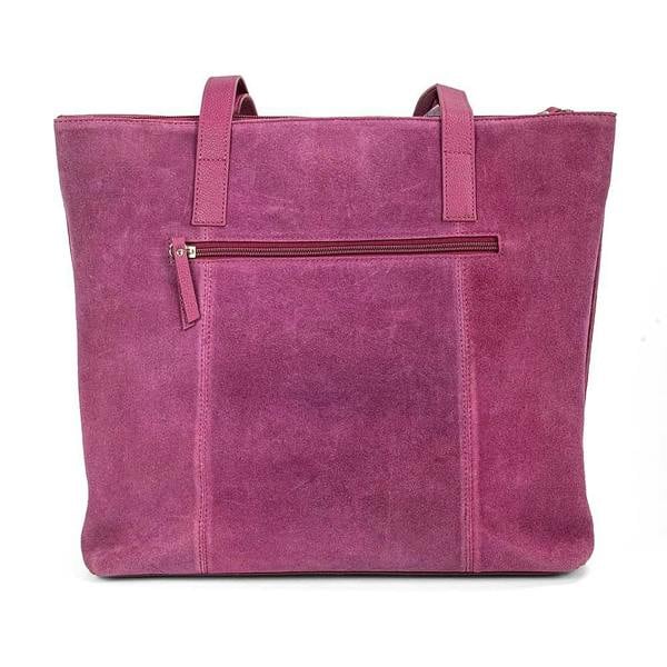 Pia Magenta Suede Tote Bag, Spacious Bag with Leather Handles