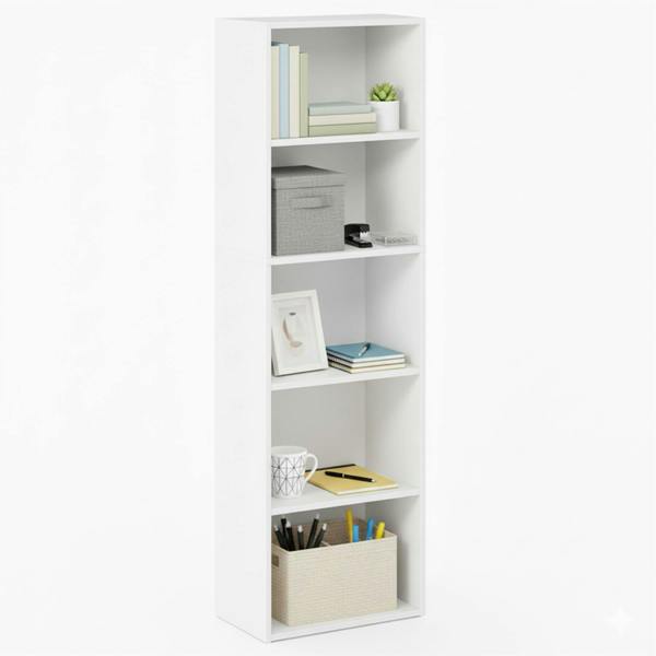 WALPLUS Luder 5-Tier Reversible Color Open Shelf Bookcase, White | Luxury Wall Decor for Living Room & Bedroom