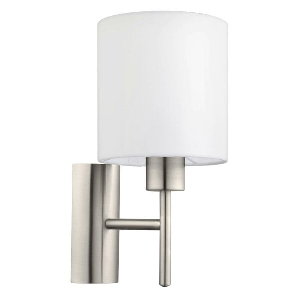 EGLO Pasteri Satin Nickel/White Fabric Wall Light With Switch