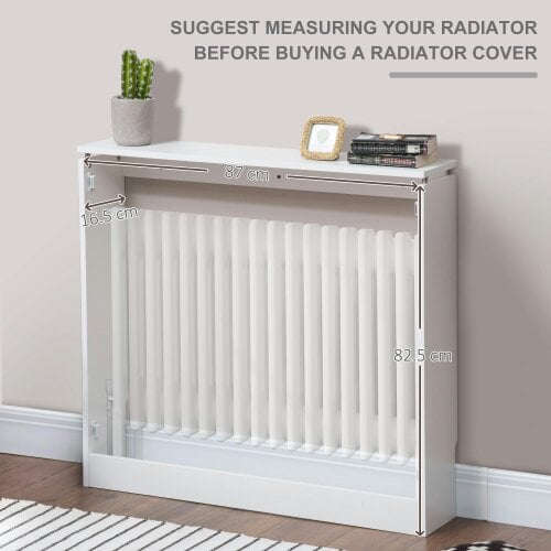 HOMCOM Radiator Cover Vertical Slatted MDF Steel for Heat Circulation White