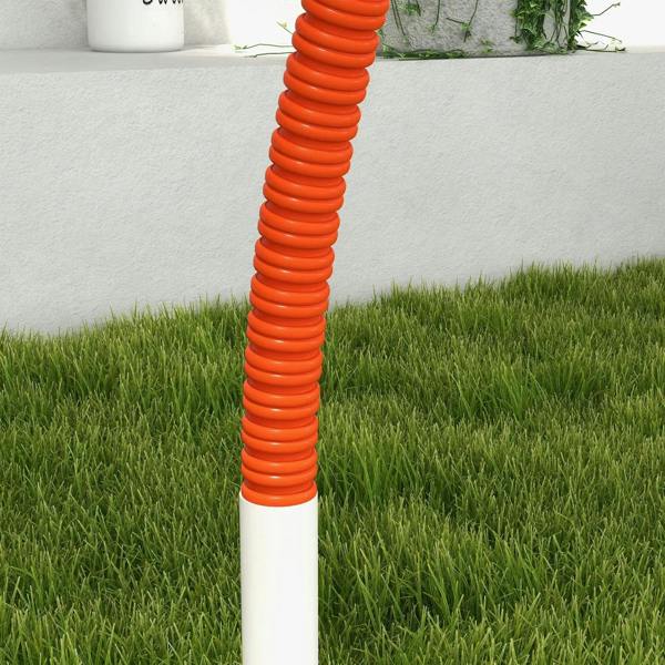 Orange stackable weave poles with white bases, close-up
