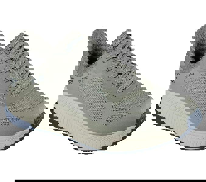 Skechers Bobs Squad 4 Chaos Mens Slip-Ins Casual Trainers, gray athletic sneaker with mesh and synthetic overlays, cushioned sole, and lace-up closure.