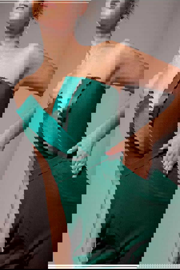 Satin Collar Scuba Jumpsuit - Emerald Green TR299