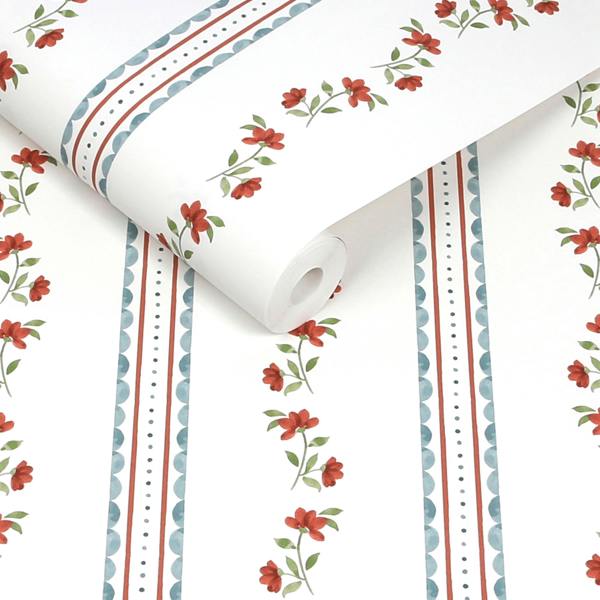 Cath Kidston Treasure Floral Red & Blue Wallpaper