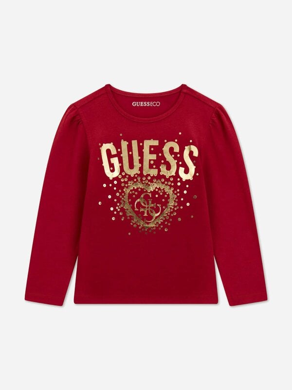 Guess Girls Long Sleeve Logo T-Shirt in Red