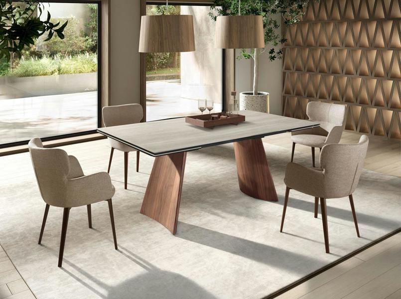 Angel Cerdá Rectangular extending dining table in porcelain marble and walnut effect steel 1164
