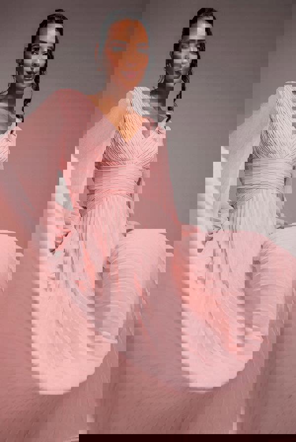 Balloon Sleeve Chiffon Maxi Dress - Blush Pink DR3041QZ