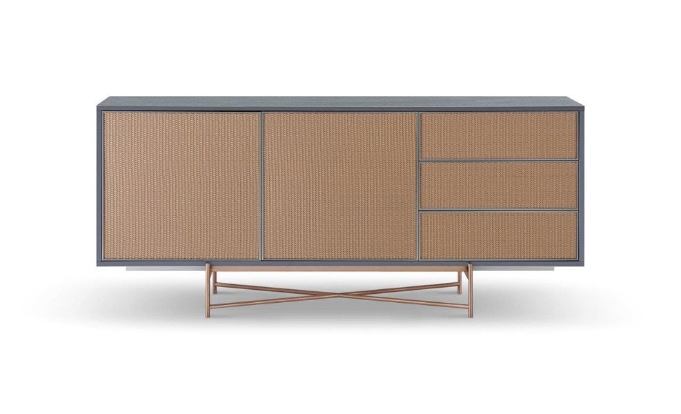 Grey, Bronze & Rattan Buffet Sideboard by Gillmore