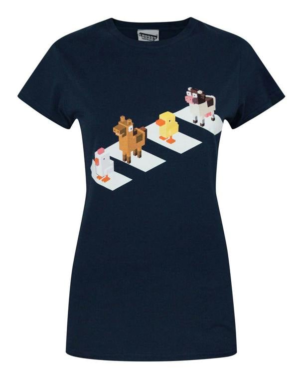 Crossy Road Womens Blue Crossing Short Sleeved T-Shirt
