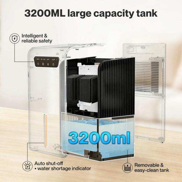 T-mech 3.2L Dehumidifier – Black with LED Light