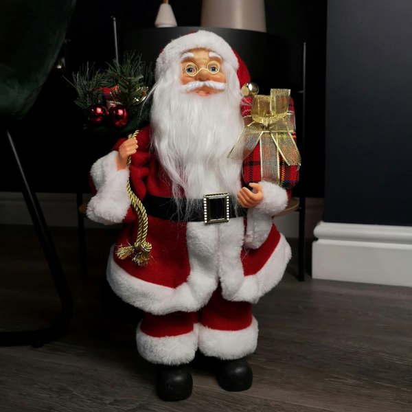 Samuel Alexander 40cm Red Standing Santa Claus Indoor Decoration with Present and Green Sack