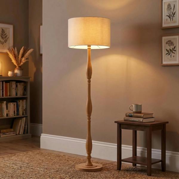 Traditional Oak Wood Floor Lamp Base with Sleek Triple Segment Design Image 6