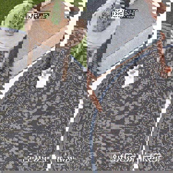 HOMESCAPES Round Outdoor Rug Luxury Waterproof Reversible, For Garden, Mandala