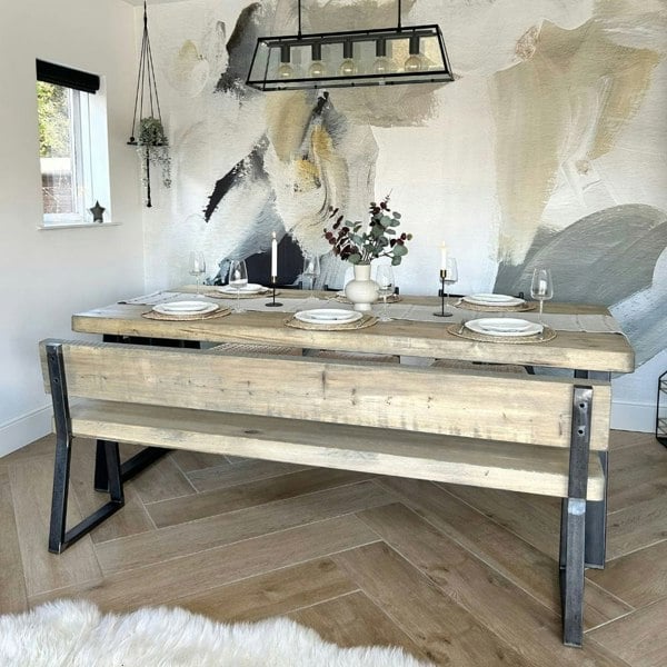 Hemming & Wills Bespoke Collection - Rustic Wood Bench with Back - Chunky Triangle Frame