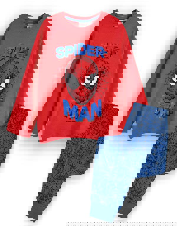 Marvel Boys Blue Spider Man front Print Long Sleeve Long Leg Pyjama Set